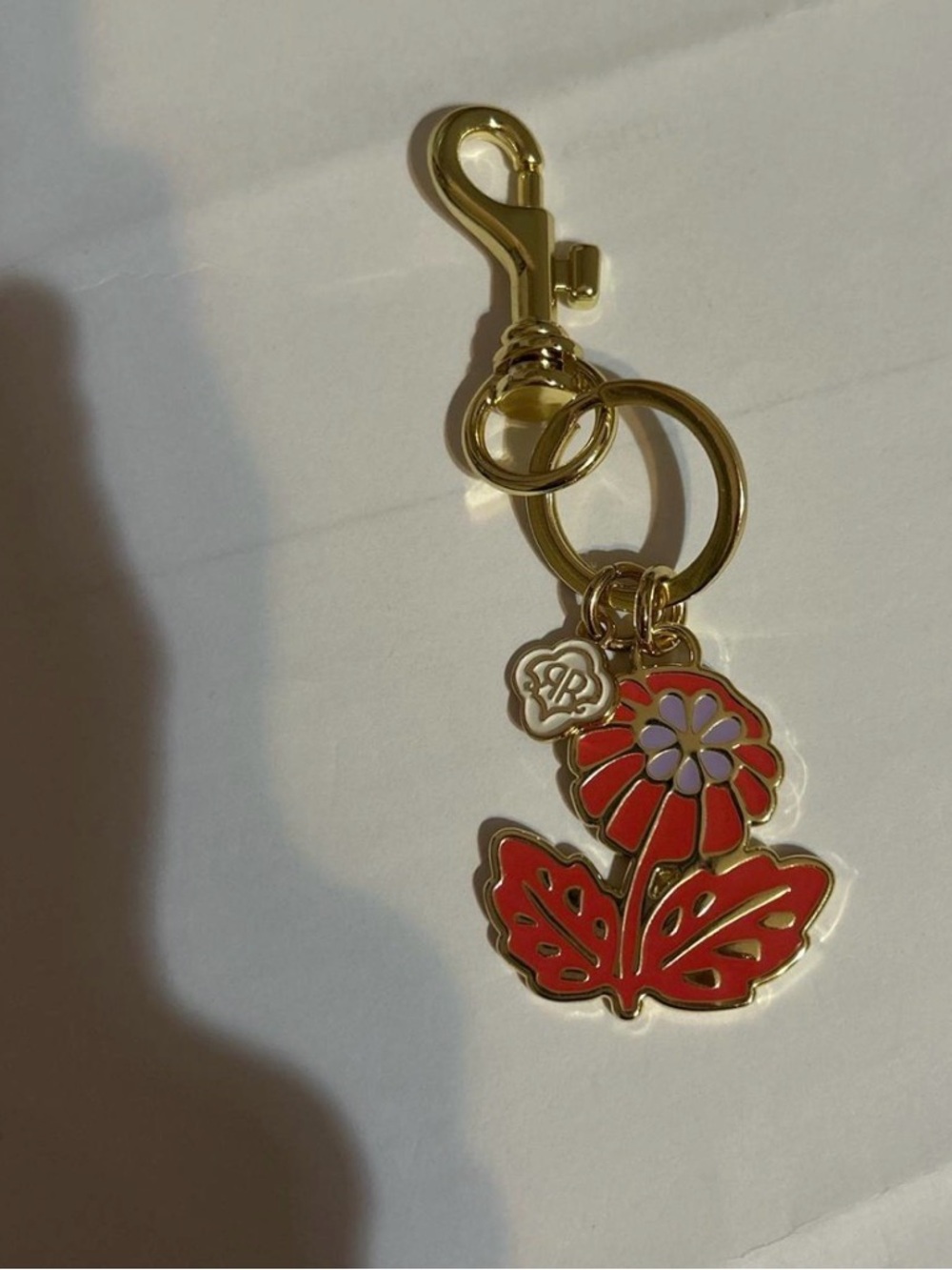 Roller Rabbit Gold-Tone Red Floral Key & Card Holder Charm